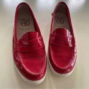 Red patent leather cole haan loafers size 7